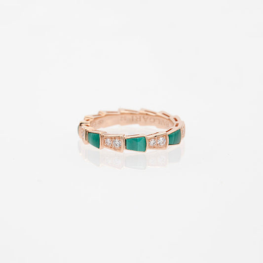 [Elitejewels]SERPENTI RING PINK GOLD MALACHITE DIAMOND 3MM