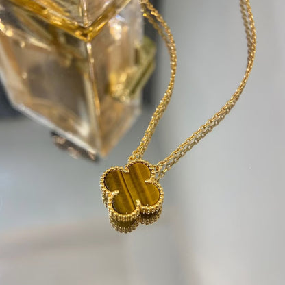 [Elitejewels]CLOVER 15MM YELLOW TIGER'S EYE AGATE NECKLACE