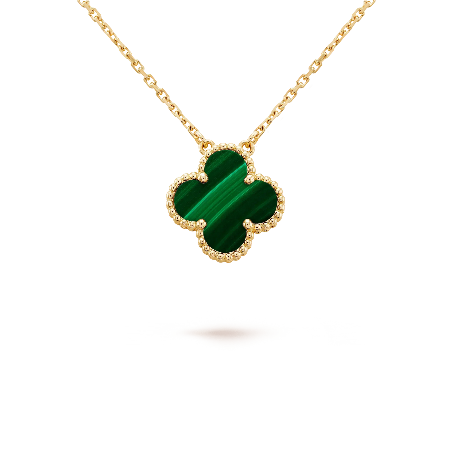 [Elitejewels]CLOVER 15MM MALACHITE SINGLE FLOWER  NECKLACE