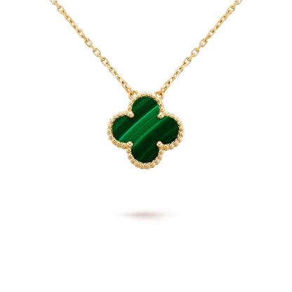 [Elitejewels]CLOVER 15MM MALACHITE SINGLE FLOWER  NECKLACE