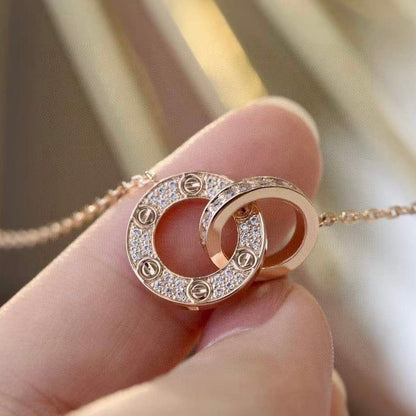 [Elitejewels]LOVE 7.6MM NECKLACE ROSE GOLD AND SILVER  FULL DIAMOND