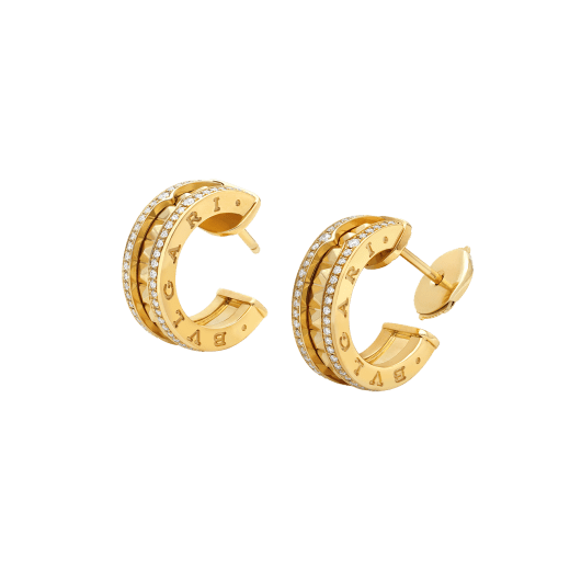 [Elitejewels]ZERO 1 ROCK GOLD EARRINGS WITH STUDDED SPIRAL AND PAVED DIAMONDS