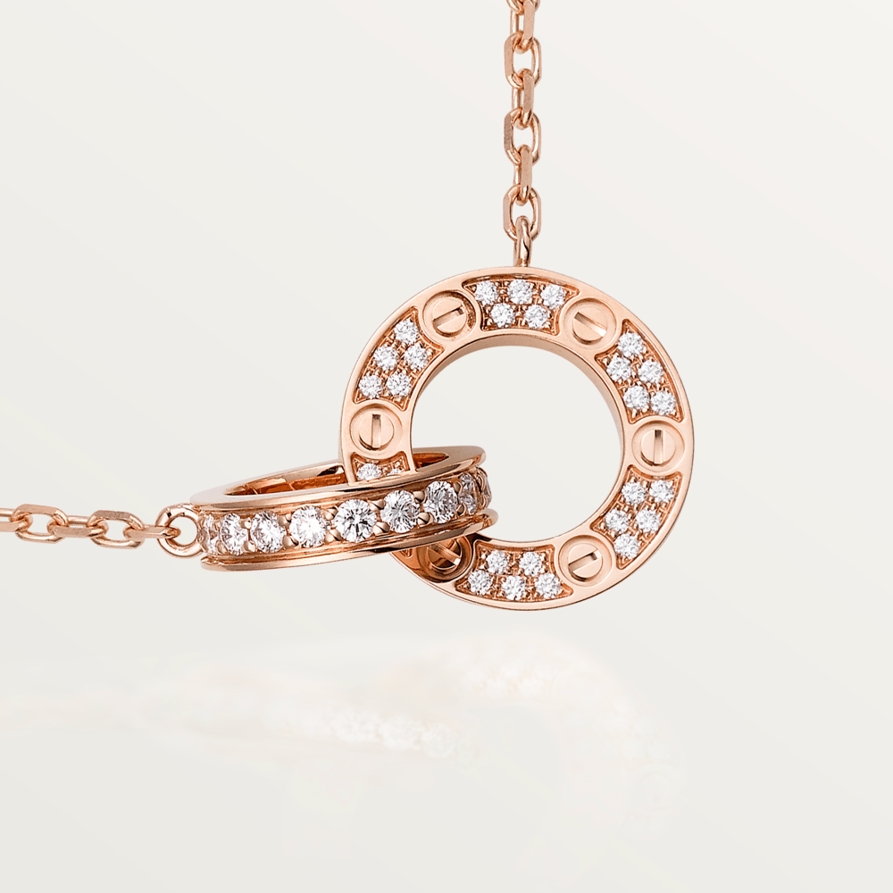 [Elitejewels]LOVE 7.6MM NECKLACE ROSE GOLD AND SILVER  FULL DIAMOND