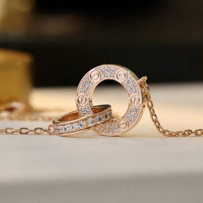 [Elitejewels]LOVE 7.6MM NECKLACE ROSE GOLD AND SILVER  FULL DIAMOND