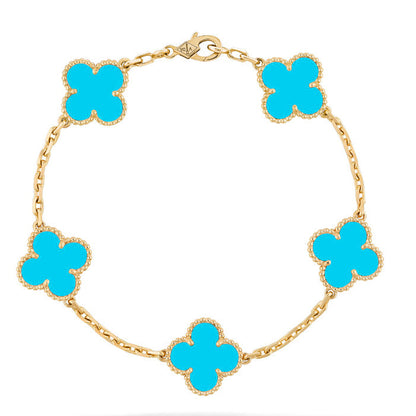 [Elitejewels]CLOVER 5 MOTIFS TURQUOISE BRACELET