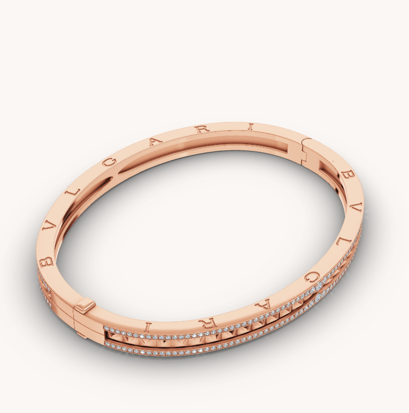 [Elitejewels]ZERO 1 SPIRAL AND PAVED DIAMOND PINK GOLD BRACELET