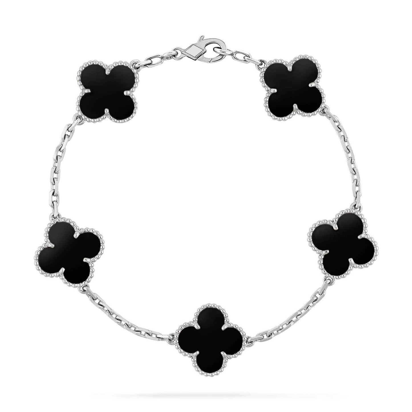 [Elitejewels]CLOVER 5 MOTIF ONYXS  BRACELET SILVER