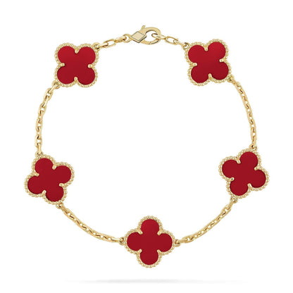 [Elitejewels]CLOVER 5 MOTIFS RED AGATE  BRACELET