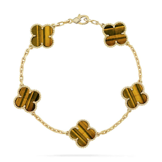 [Elitejewels]CLOVER  5 MOTIFS TIGER EYE BRACELET