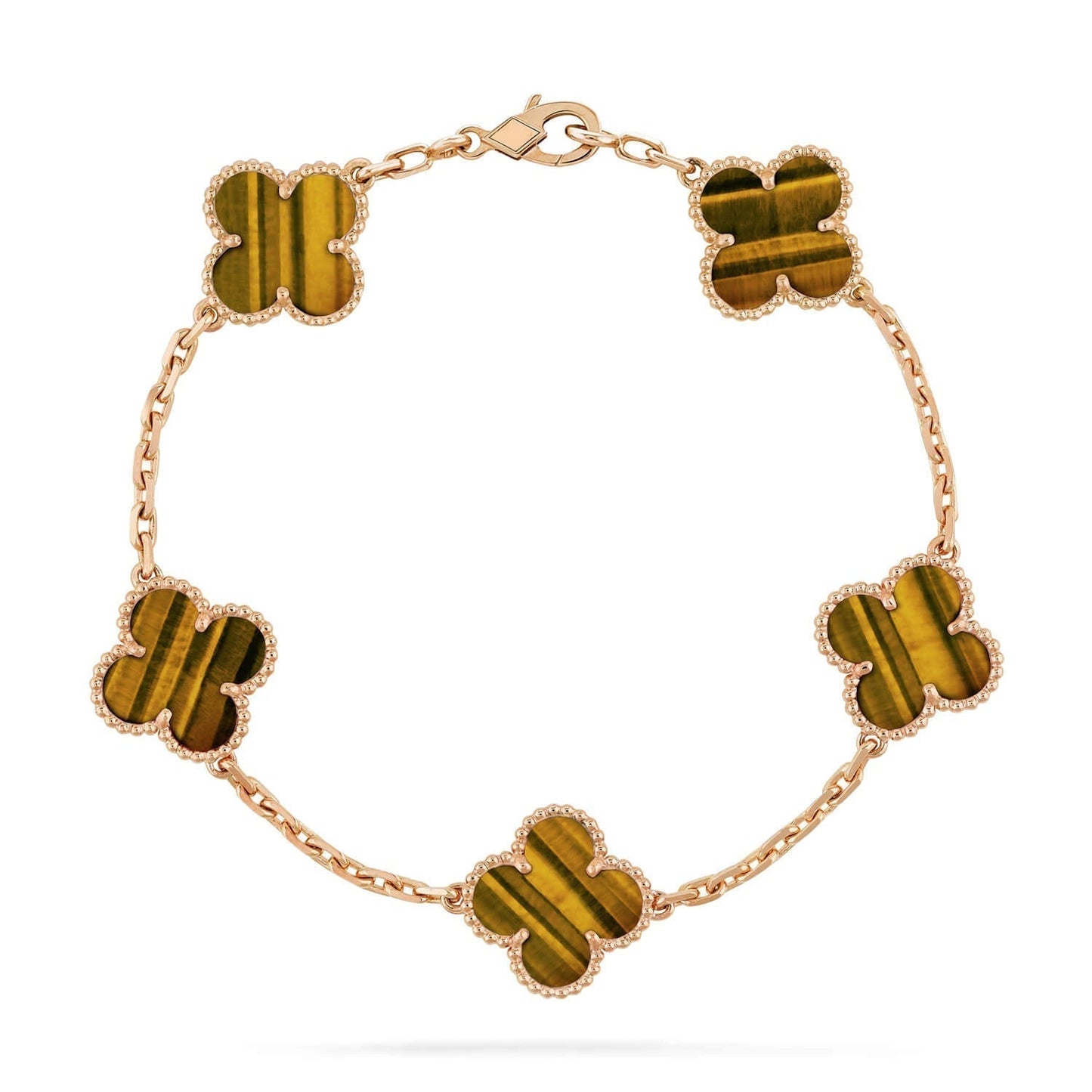 [Elitejewels]CLOVER  5 MOTIFS TIGER EYE BRACELET