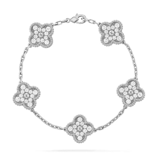 [Elitejewels]CLOVER 5 MOTIFS  DIAMOND BRACELET SILVER