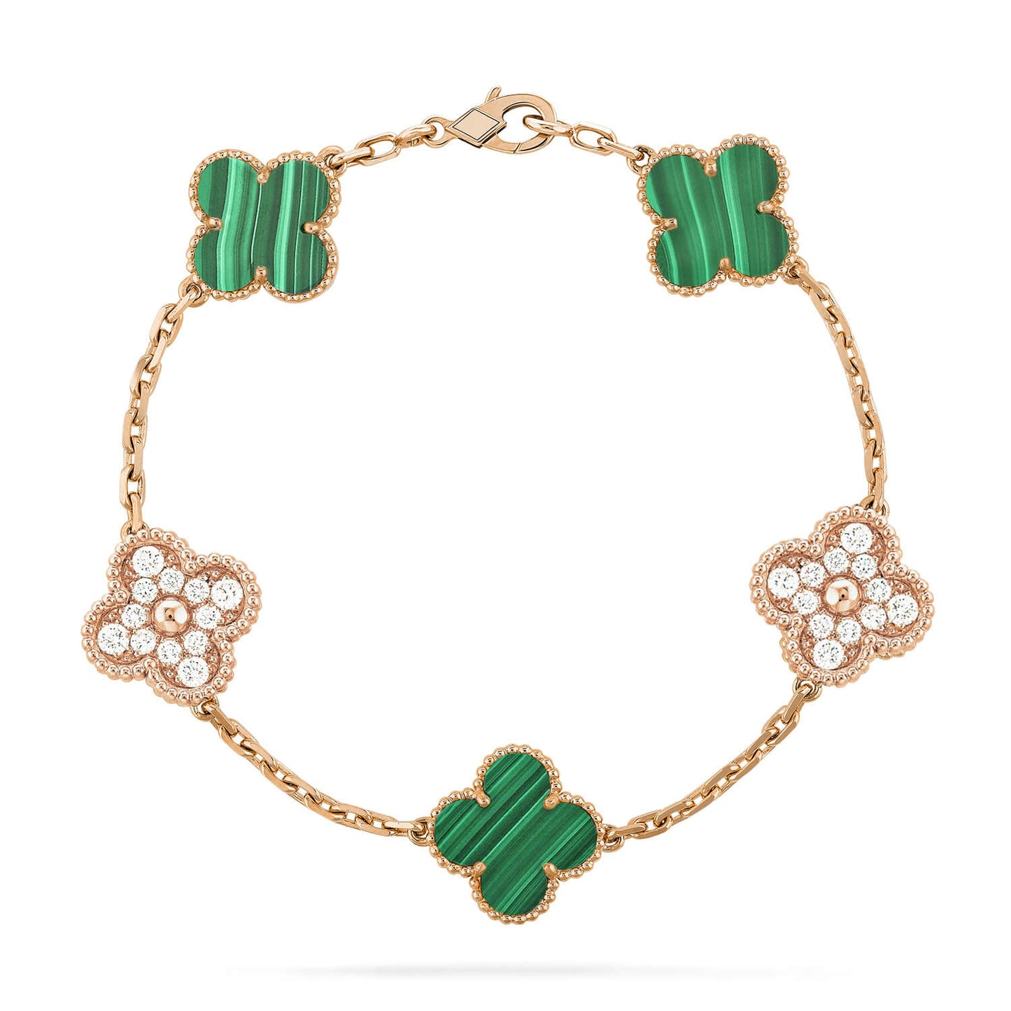 [Elitejewels] Armband mit Kleeblatt-5-Motiv, Malachit und Diamanten