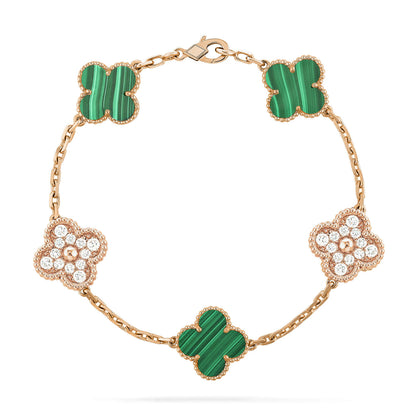 [Elitejewels]CLOVER  5 MOTIF MALACHITE DIAMOND BRACELET