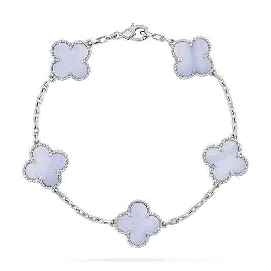 [Elitejewels]CLOVER  5 MOTIF PURPLE CHALCEDONY BRACELET SILVER