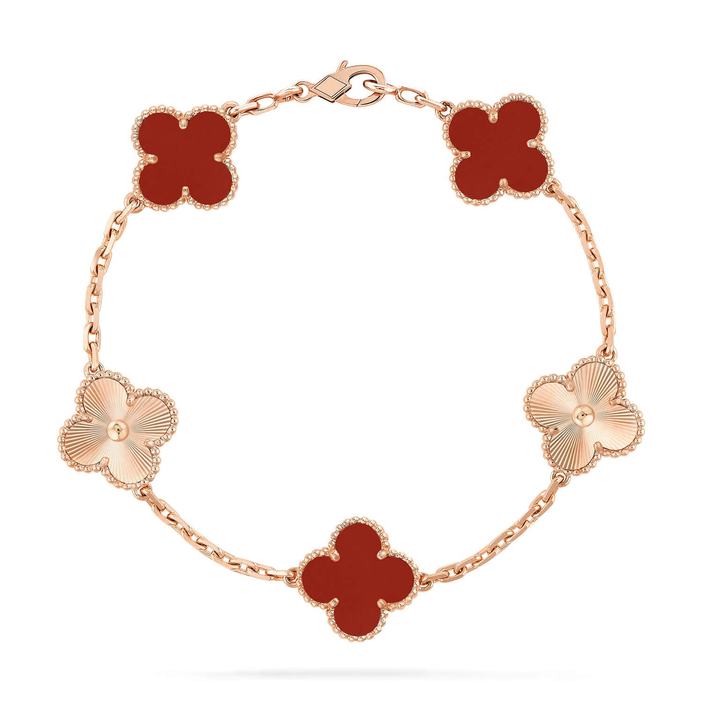 [Elitejewels]CLOVER  5 MOTIFS CARNELIAN GOLD BRACELET