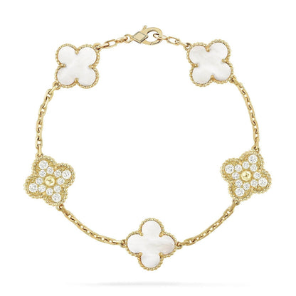 [Elitejewels]CLOVER BRACELET 5 MOTIF WHITE MOP DIAMOND