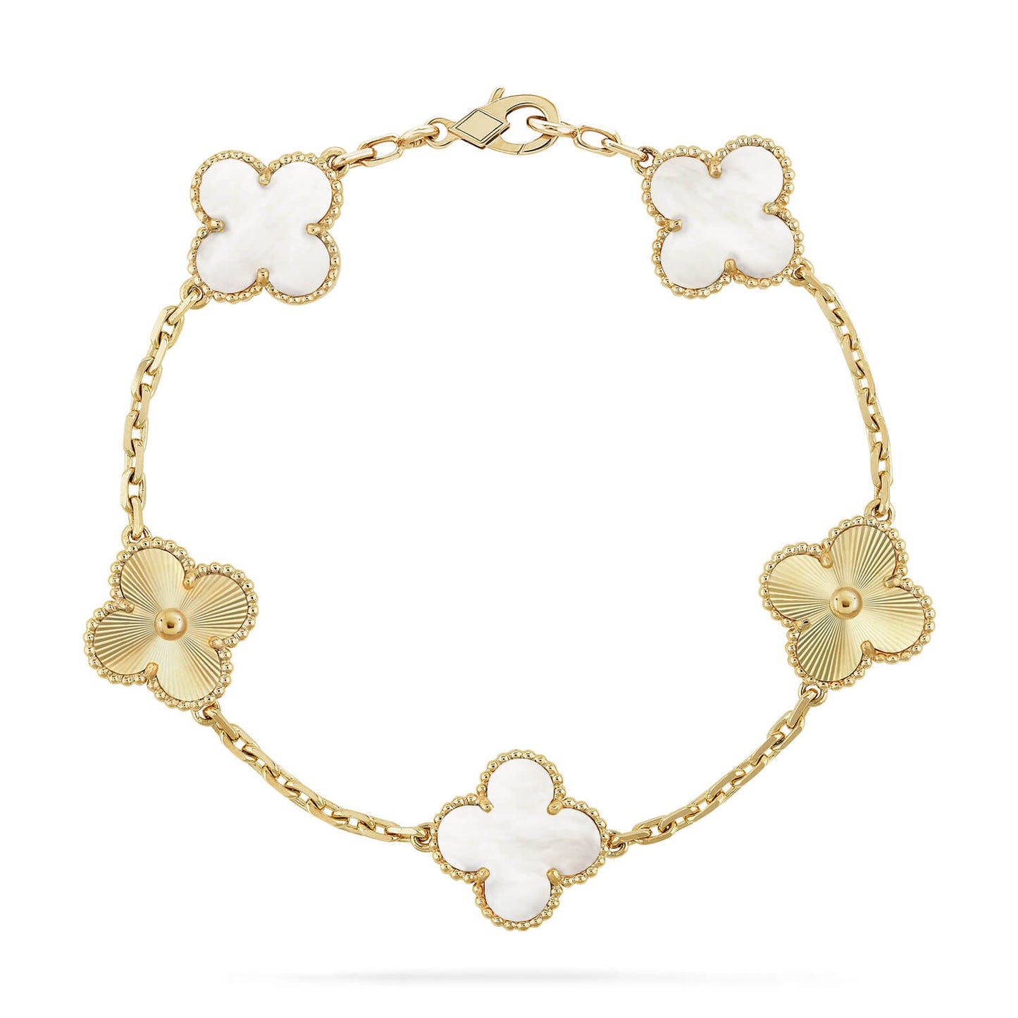 [Elitejewels]CLOVER 5 MOTIF WHITE MOP LASER BRACELET