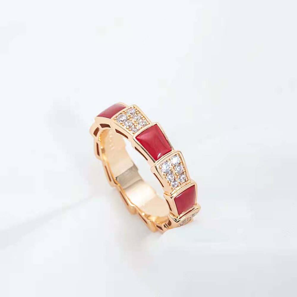 [Elitejewels]SERPENTI RING PINK GOLD CARNELIAN DIAMOND PAVED 4MM