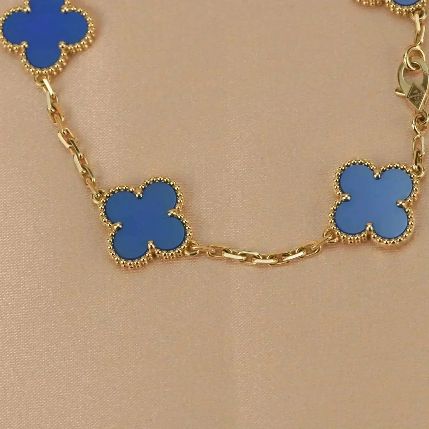 [Elitejewels]CLOVER 5 MOTIFS BLUE AGATE BRACELET