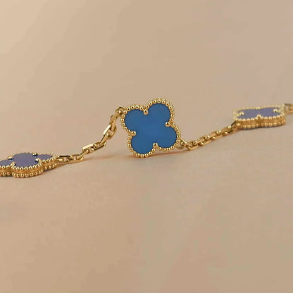 [Elitejewels]CLOVER 5 MOTIFS BLUE AGATE BRACELET