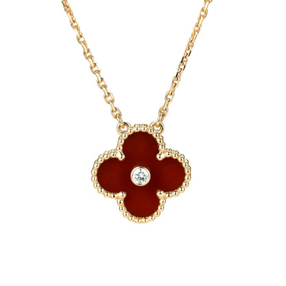 [Elitejewels]CLOVER 15MM DIAMOND CARNELIAN NECKLACE