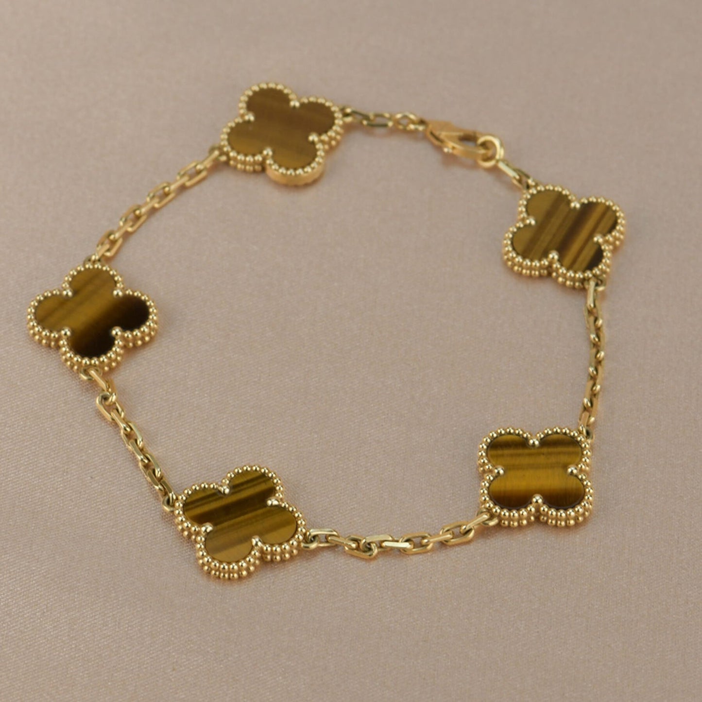 [Elitejewels]CLOVER  5 MOTIFS TIGER EYE BRACELET