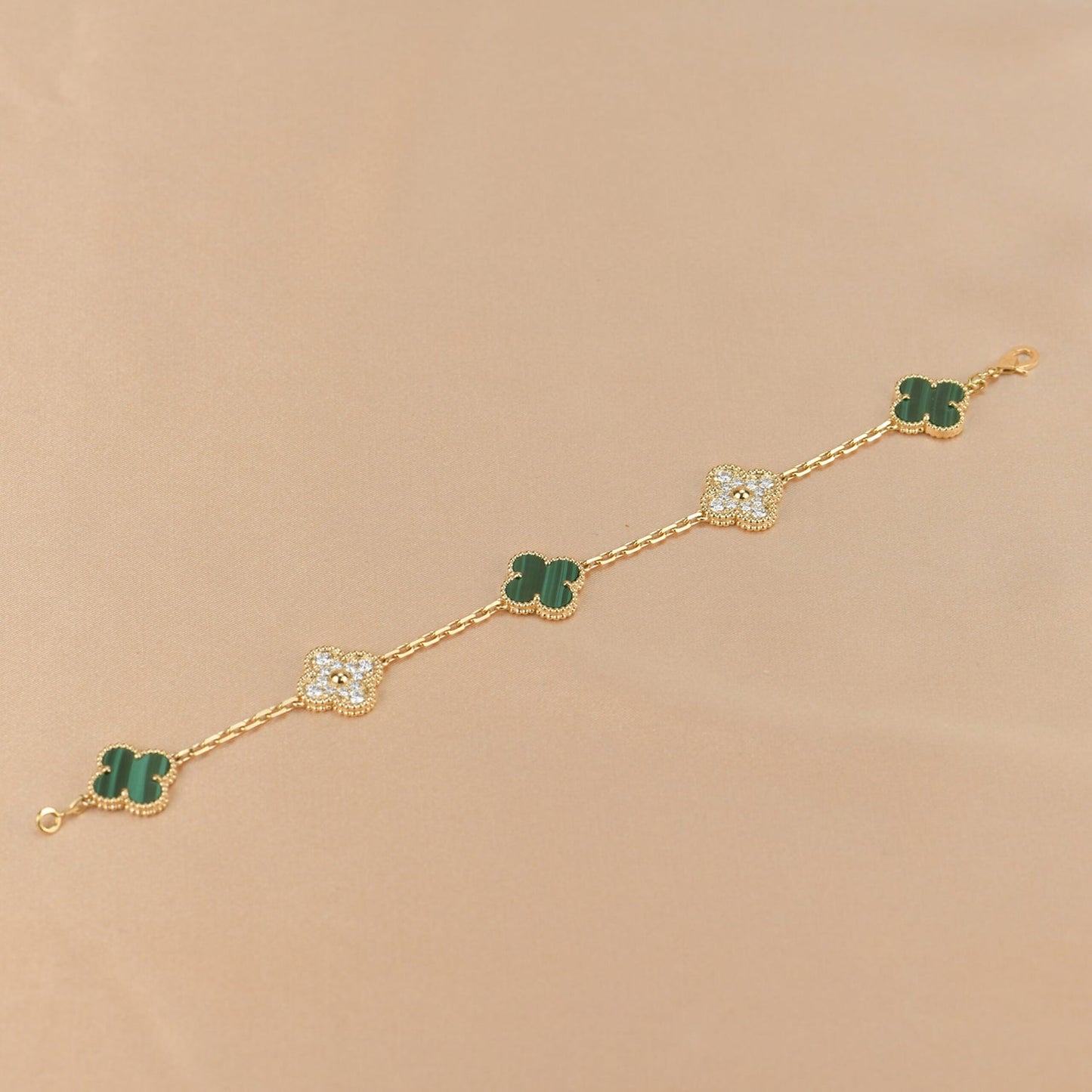 [Elitejewels] Armband mit Kleeblatt-5-Motiv, Malachit und Diamanten