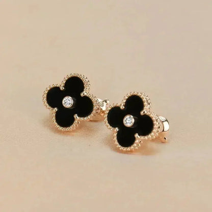 [Elitejewels]CLOVER MEDIUM 1 MOTIFS ONYX DIAMOND OHRRINGE