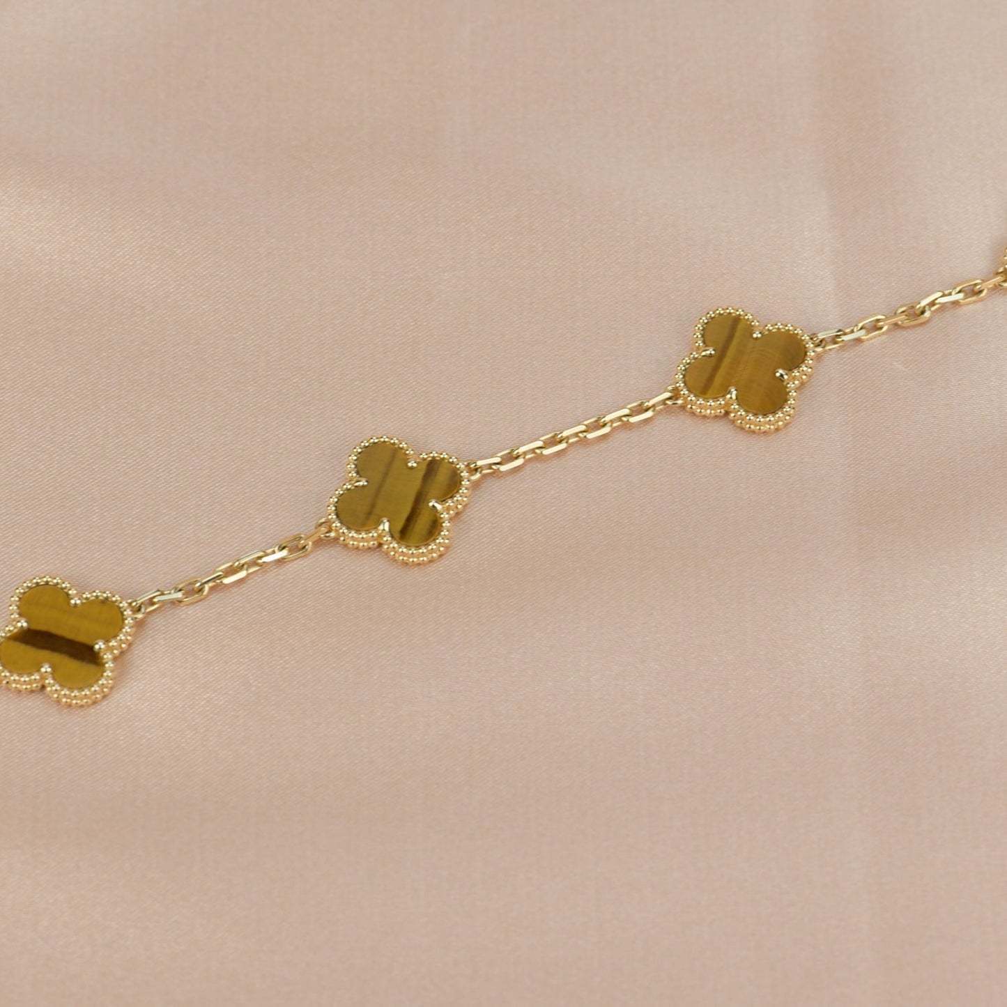 [Elitejewels]CLOVER  5 MOTIFS TIGER EYE BRACELET