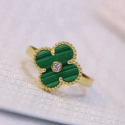 [Elitejewels]CLOVER MALACHITE RING GOLD DIAMOND