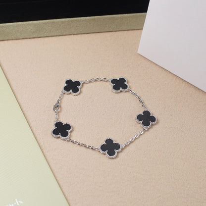 [Elitejewels]CLOVER 5 MOTIF ONYXS  BRACELET SILVER