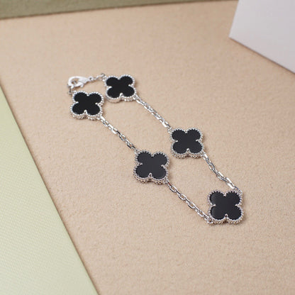 [Elitejewels]CLOVER 5 MOTIF ONYXS  BRACELET SILVER