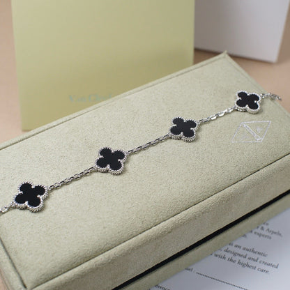 [Elitejewels]CLOVER 5 MOTIF ONYXS  BRACELET SILVER