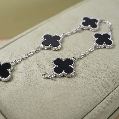 [Elitejewels]CLOVER 5 MOTIF ONYXS  BRACELET SILVER