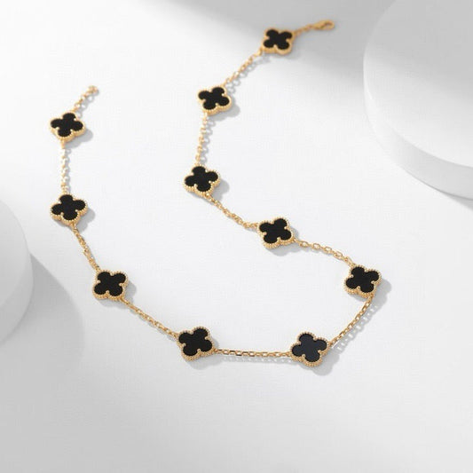 [Lucky Star]CLOVER 10 MOTIFS ONYX NECKLACE