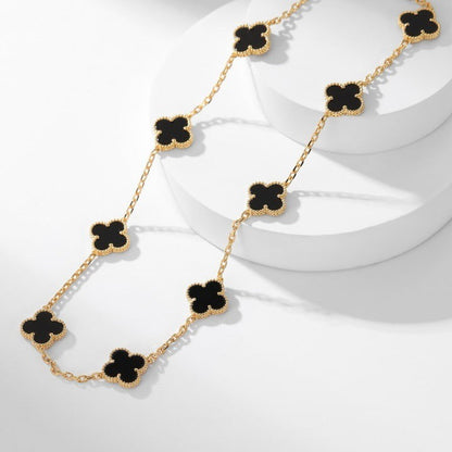 [Lucky Star]CLOVER 10 MOTIFS ONYX NECKLACE