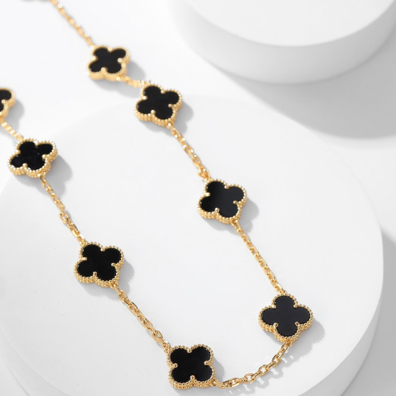 [Lucky Star]CLOVER 10 MOTIFS ONYX NECKLACE