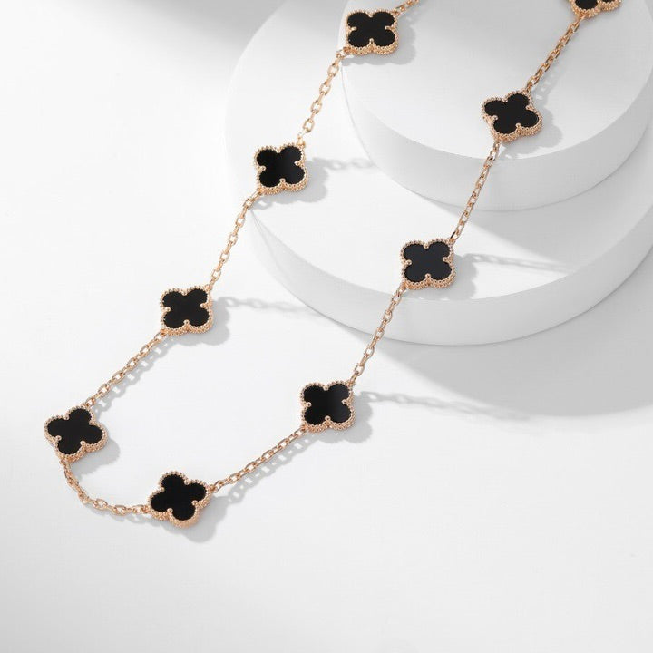 [Lucky Star]CLOVER 10 MOTIFS ONYX NECKLACE