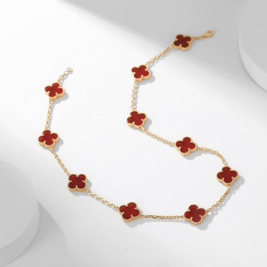 [Lucky Star]CLOVER 10 MOTIFS CARNELIAN NECKLACE