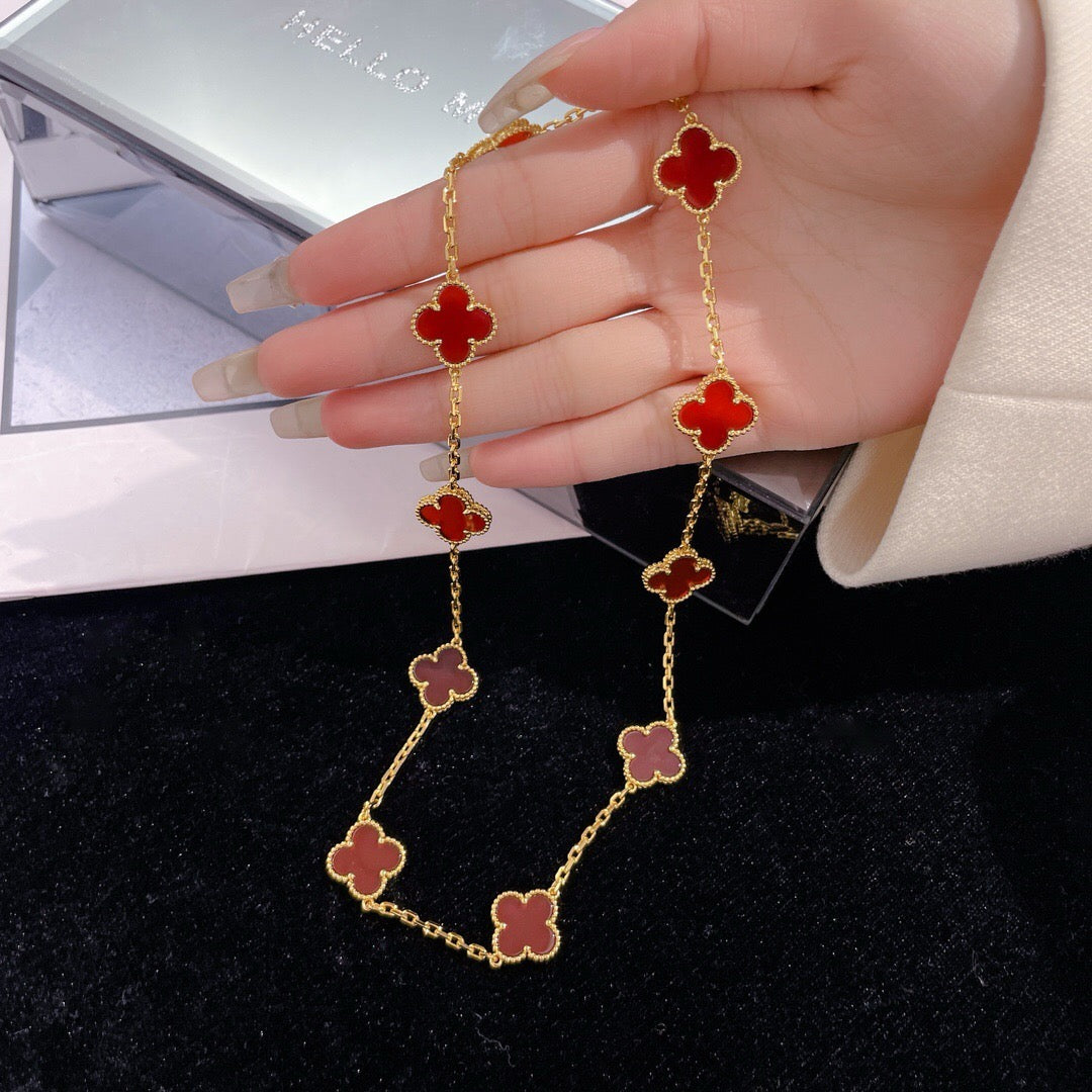 [Lucky Star]CLOVER 10 MOTIFS CARNELIAN NECKLACE