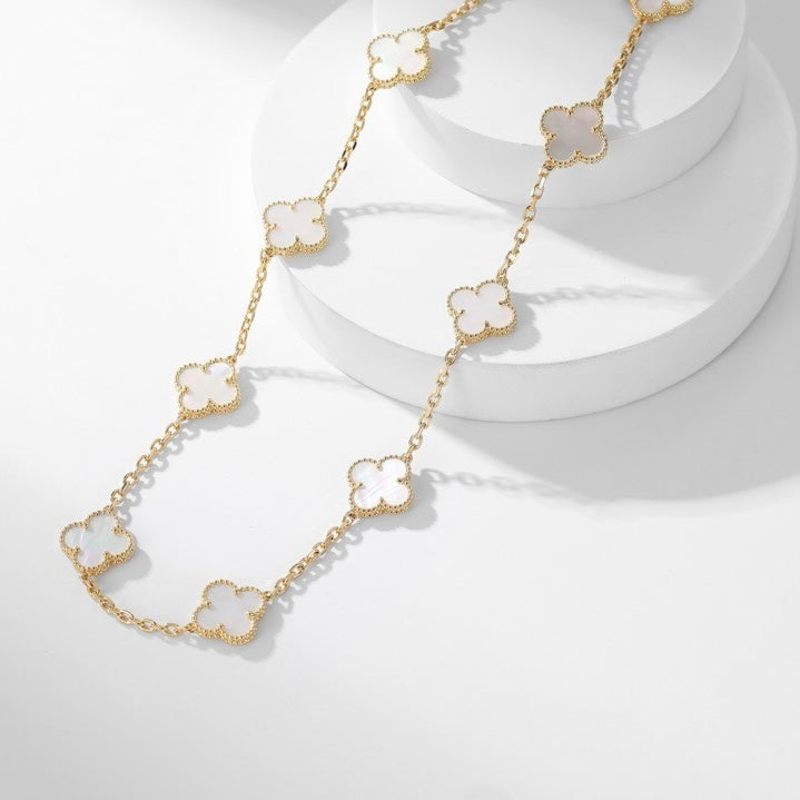 [Lucky Star]CLOVER 10 MOTIFS WHITE MOTHER OF PEARL NECKLACE