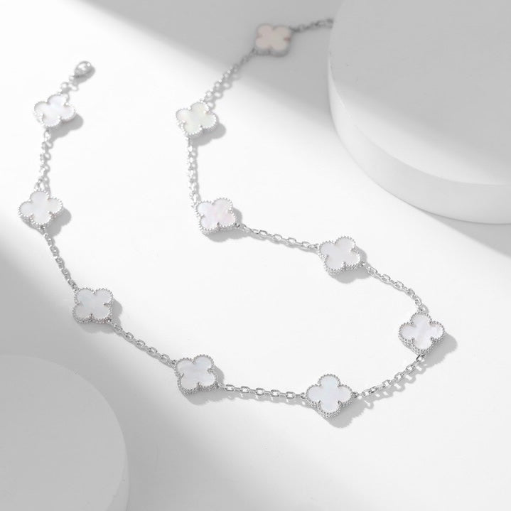 [Lucky Star]CLOVER 10 MOTIFS WHITE MOTHER OF PEARL NECKLACE