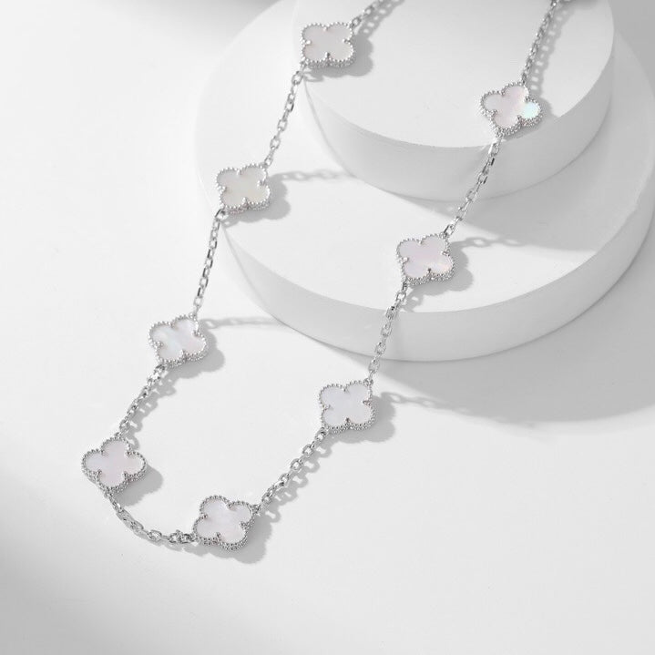 [Lucky Star]CLOVER 10 MOTIFS WHITE MOTHER OF PEARL NECKLACE