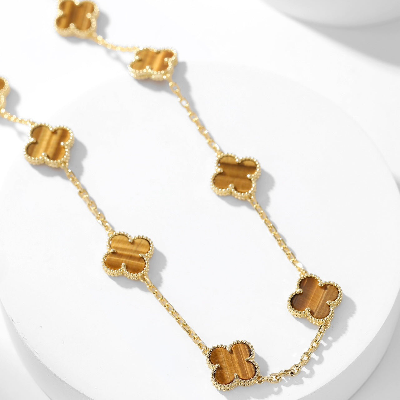 [Lucky Star]CLOVER 10 MOTIFS TIGER EYE NECKLACE