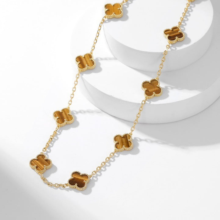 [Lucky Star]CLOVER 10 MOTIFS TIGER EYE NECKLACE