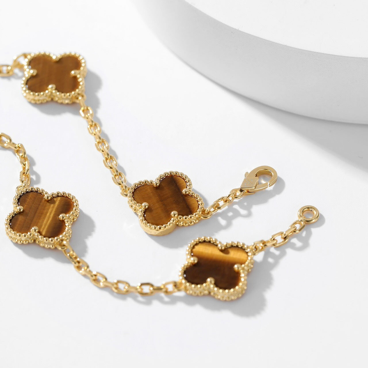 [Lucky Star]CLOVER 10 MOTIFS TIGER EYE NECKLACE