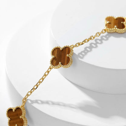 [Lucky Star]CLOVER 10 MOTIFS TIGER EYE NECKLACE