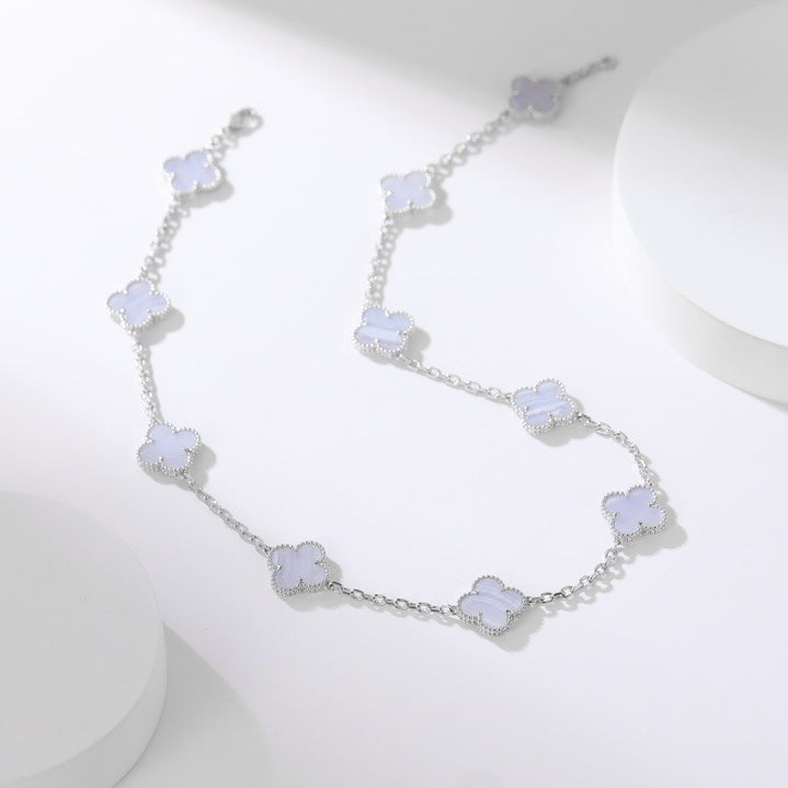 [Lucky Star]CLOVER 10 MOTIFS PURPLE CHALCEDONY NECKLACE