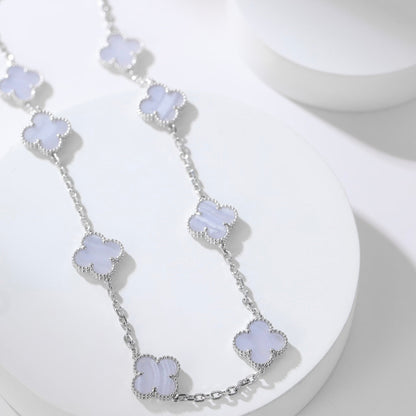 [Lucky Star]CLOVER 10 MOTIFS PURPLE CHALCEDONY NECKLACE