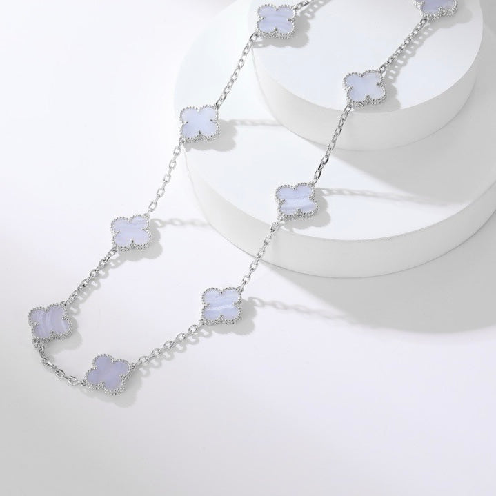 [Lucky Star]CLOVER 10 MOTIFS PURPLE CHALCEDONY NECKLACE